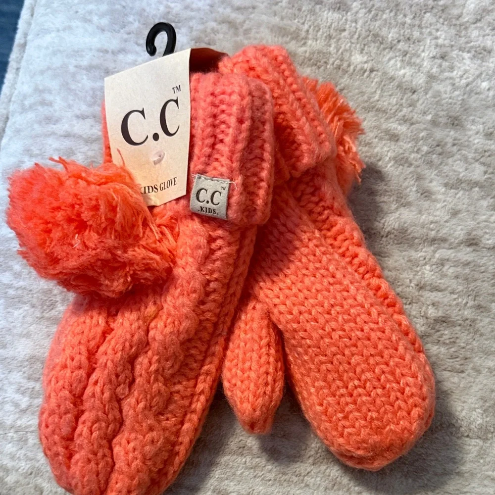 C.C Kids Bright Coral Mittens/ PRICE LISTED INCLUDES 15% OFF